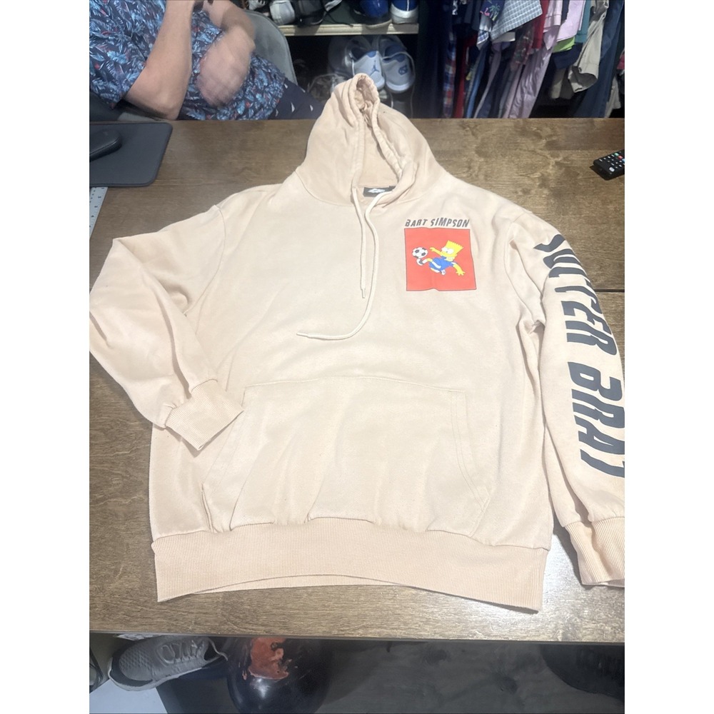 The Simpsons Bart Simpson Soccer Brat Hoodie Sweatshirt Tan Beige Men's Size M